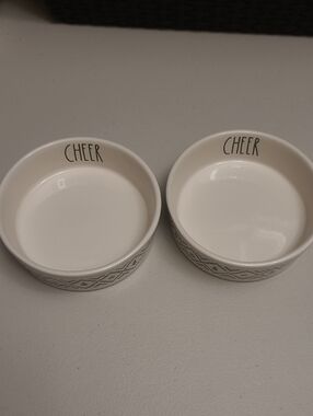 Rae Dunn 'CHEER' Ceramic PET Bowls - White With Trees